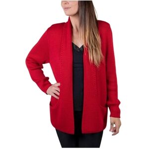Simply Natural Alpaca Shawl Collar Open Cardigan Sweater Women M RED Pockets